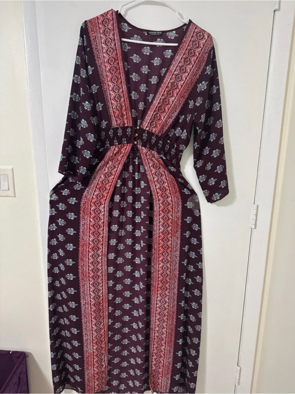 Fashion Nova Burgundy Maxi Dress with Pink Trim